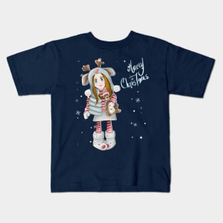 SMALL GIRL IN THE SNOW. Kids T-Shirt